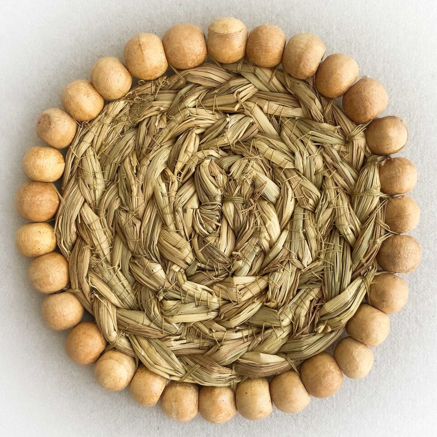 Golden Grass Coasters With Wooden Beads Nobbys