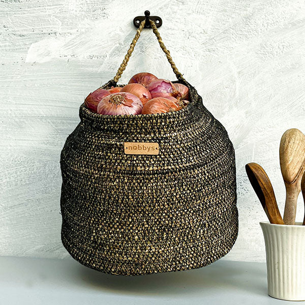 Hanging Vegetable Basket - Black Embroidered Nobbys