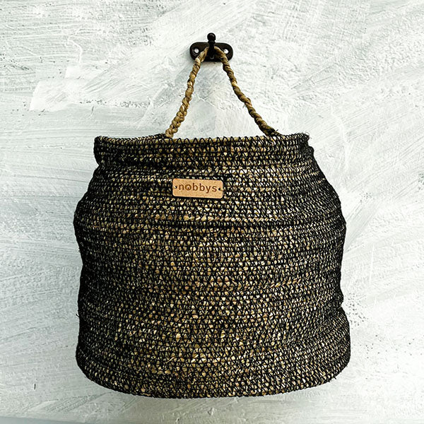 Hanging Vegetable Basket - Black Embroidered Nobbys
