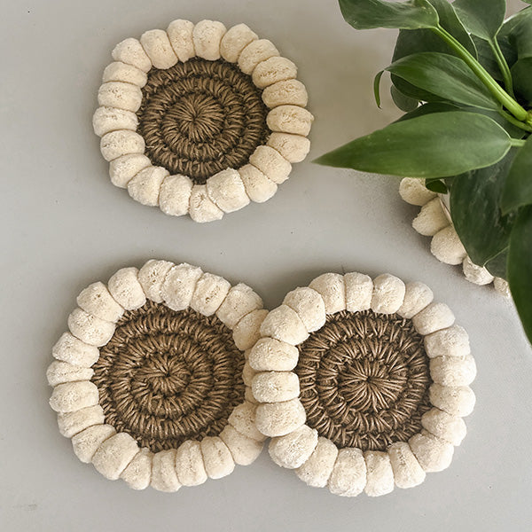 Jute Coasters With Cotton Pom-poms Nobbys