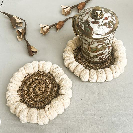 Jute Coasters With Cotton Pom-poms Nobbys