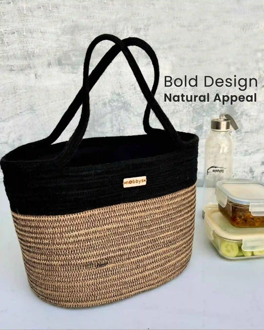 black Jute and cotton lunch bag