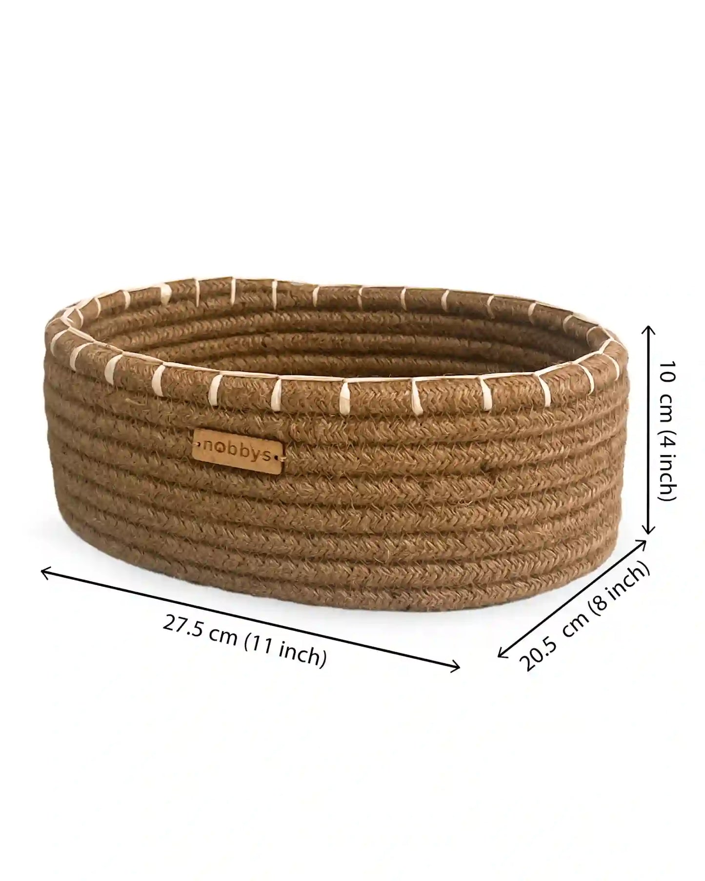 Jute Oval Storage Basket With Raffia Embroidery Edge (11" x 8" x 4")