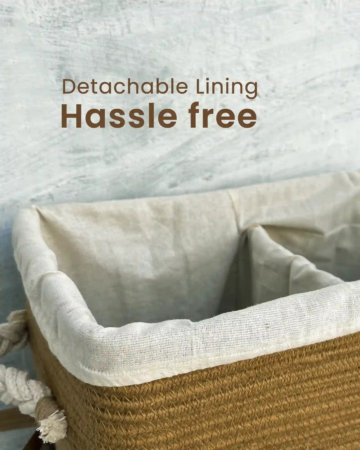 Detachable fabric lining in Laundry Basket with Dual compartments from Nobbys