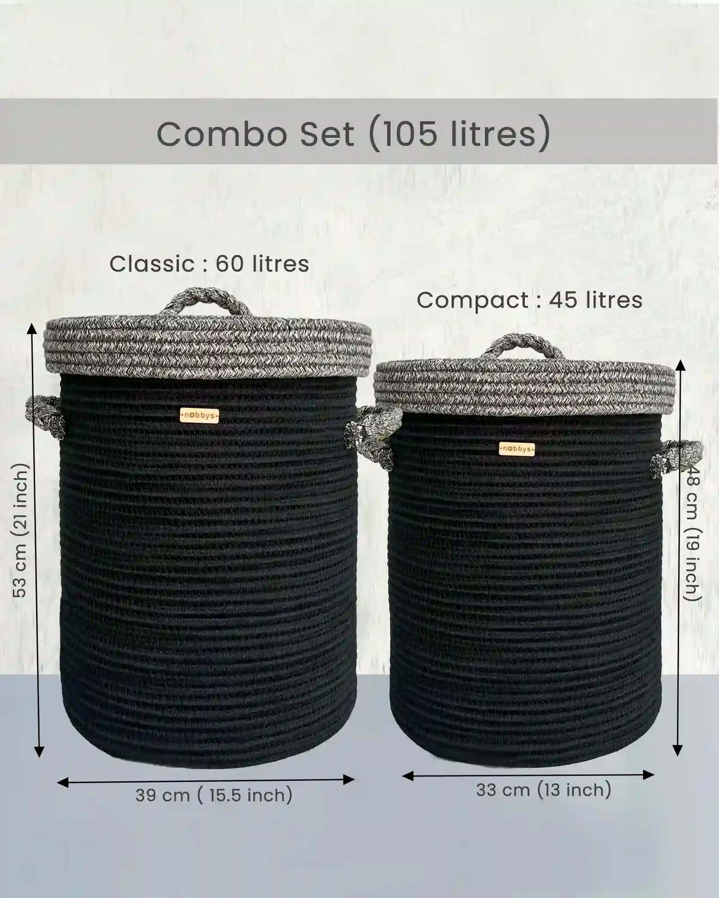 👑 Black Laundry Basket With Monochrome Lid and Wheels