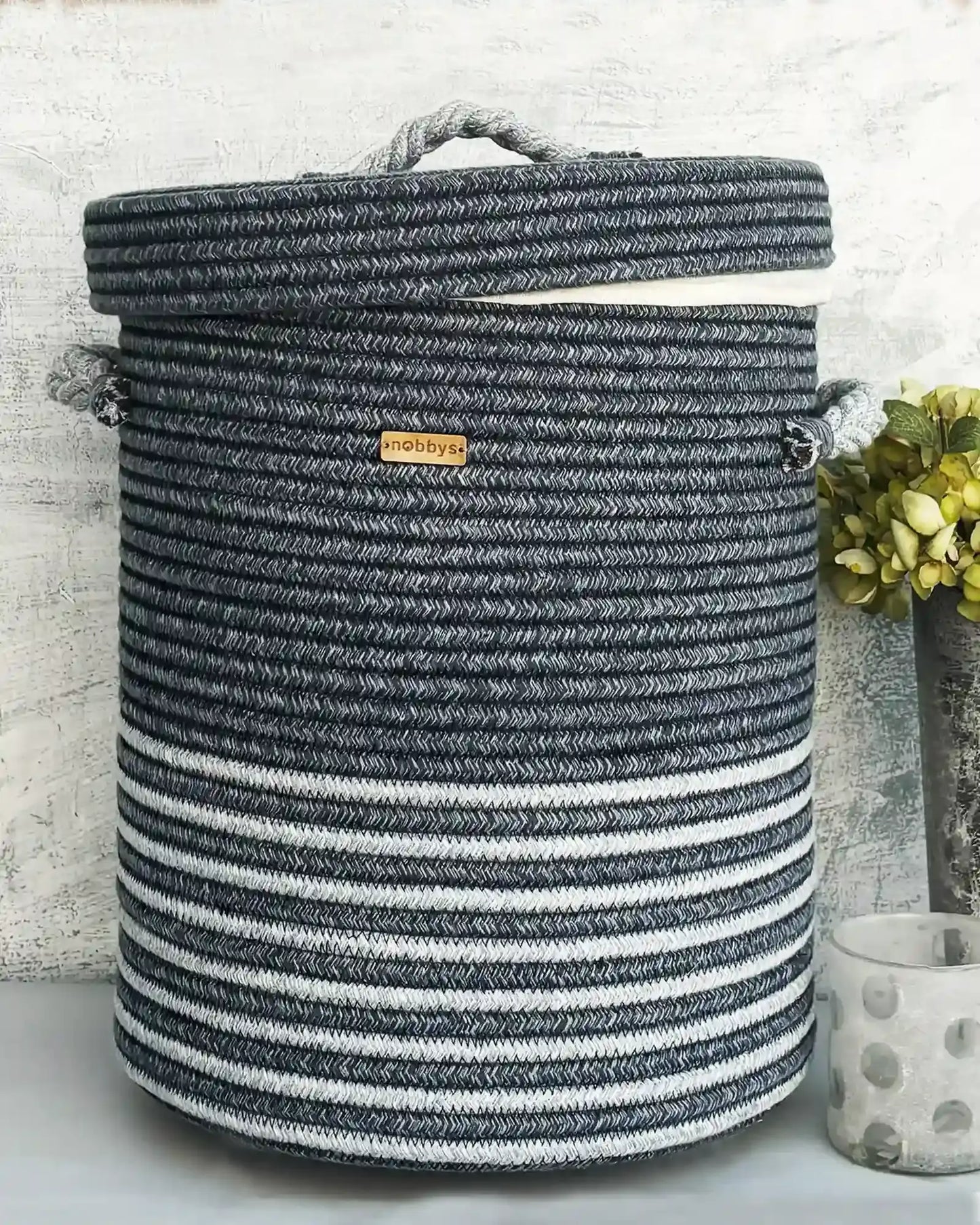 👑 Elite  - Denim Blue Round Laundry Basket with Lid and Wheels