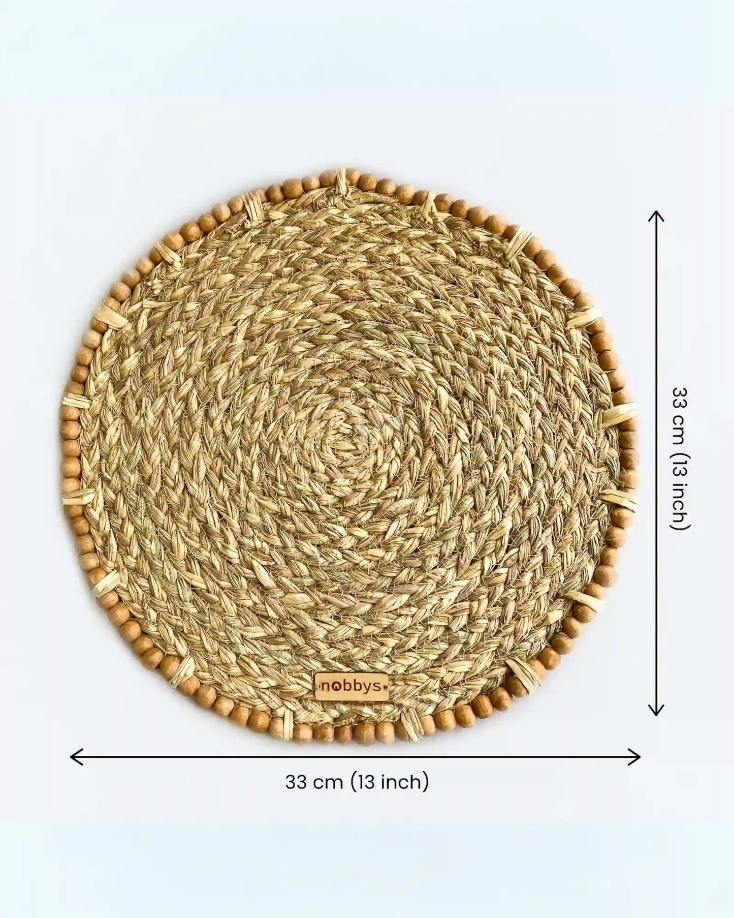 Braided Paddy Stubble Placemat With Wooden Beaded Edges (Pack of 3)
