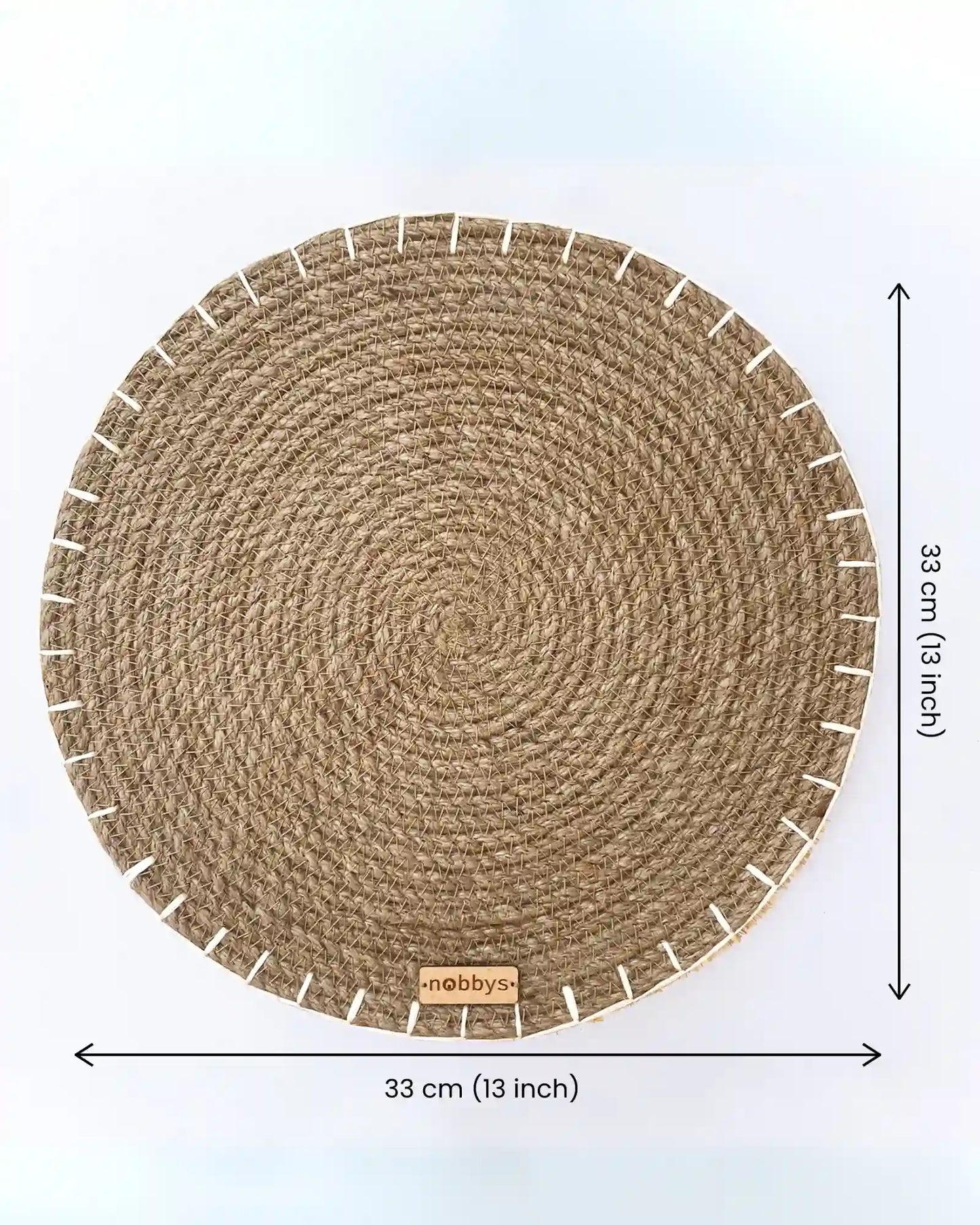 Jute Round Placemat With Raffia Embroidery (Pack of 3)