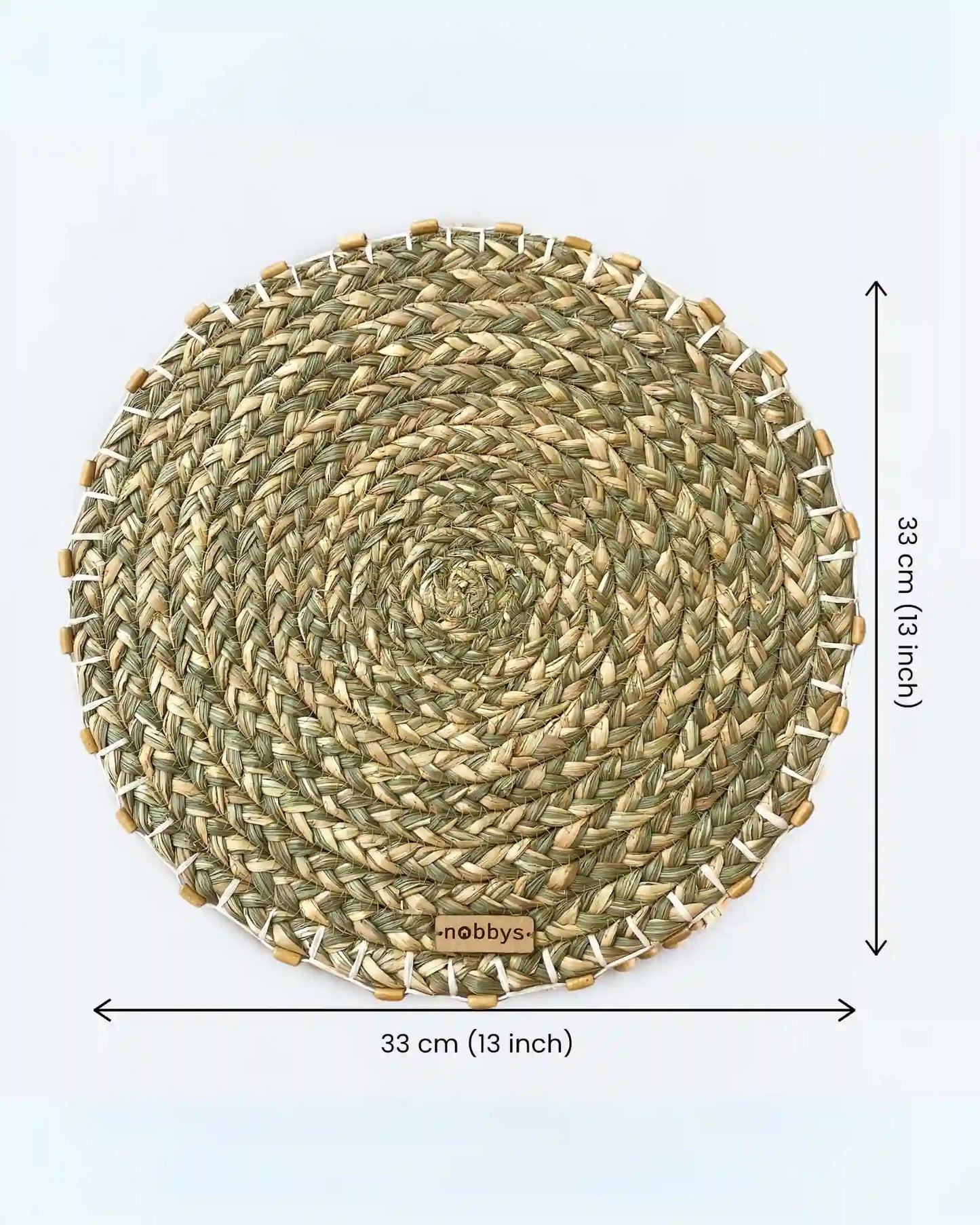 Paddy Straw And Seagrass Placemat With Wooden Bead Edge (Pack of 3)