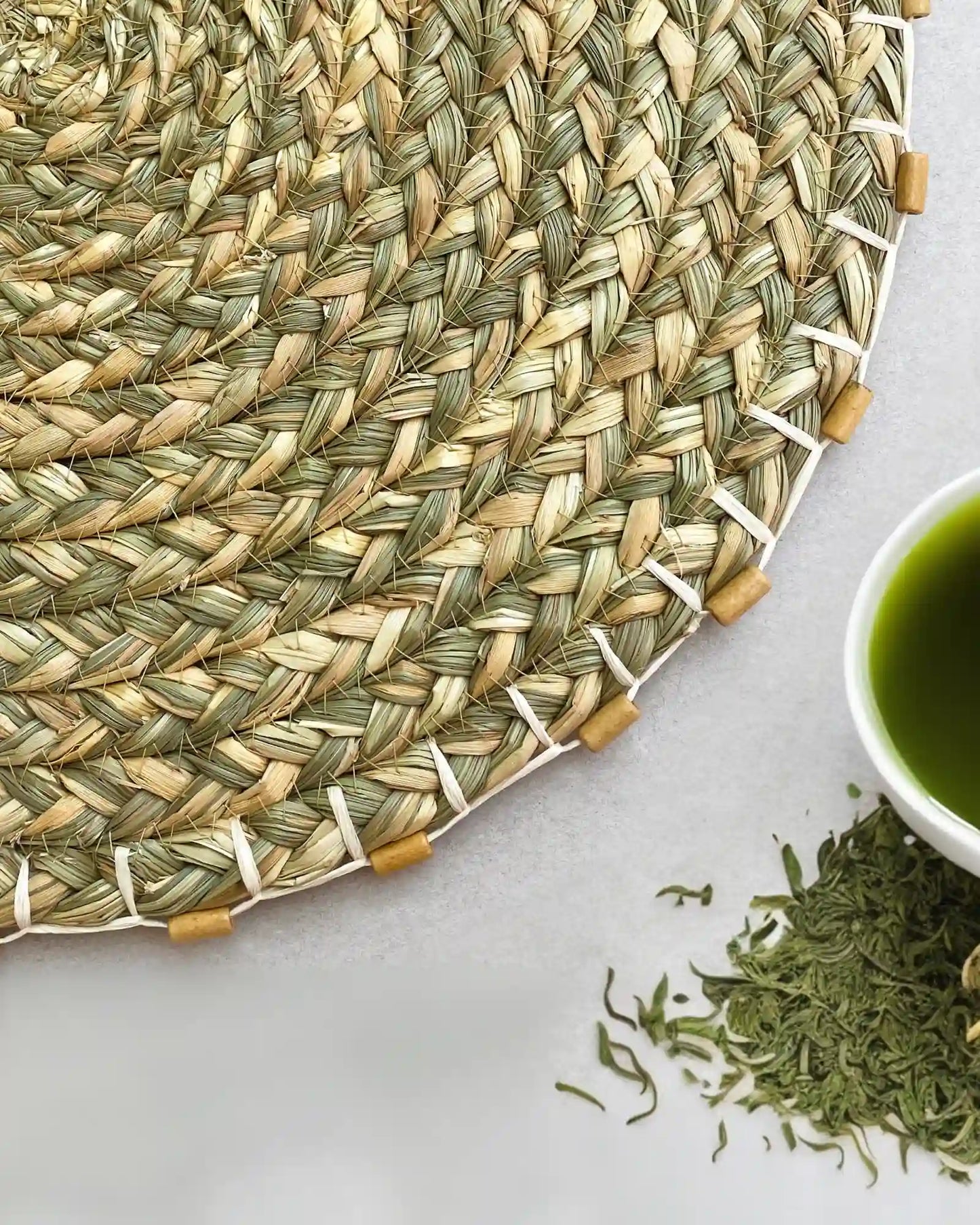 Paddy Straw And Seagrass Placemat With Wooden Bead Edge (Pack of 3)