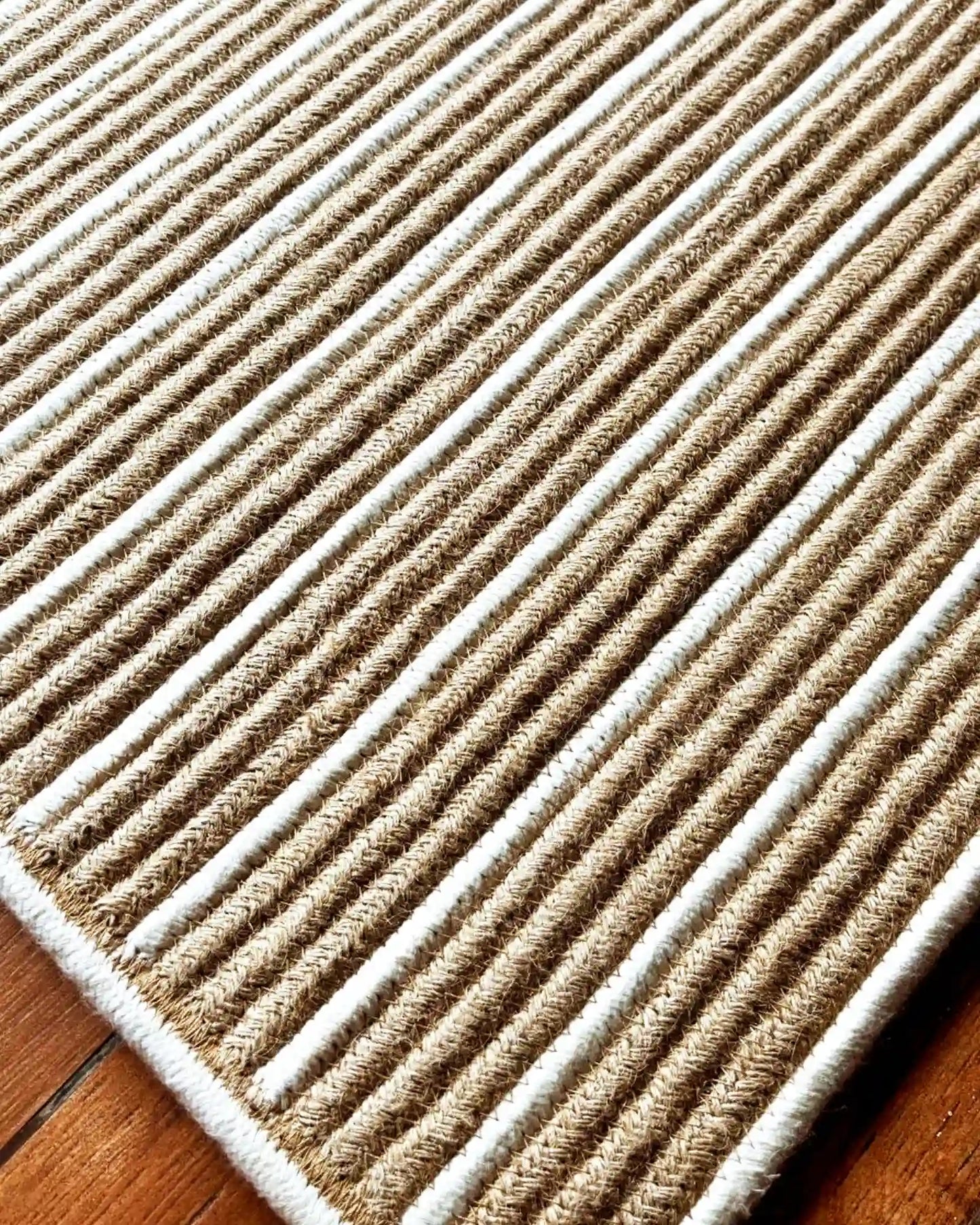 Jute White Striped Natural Carpet