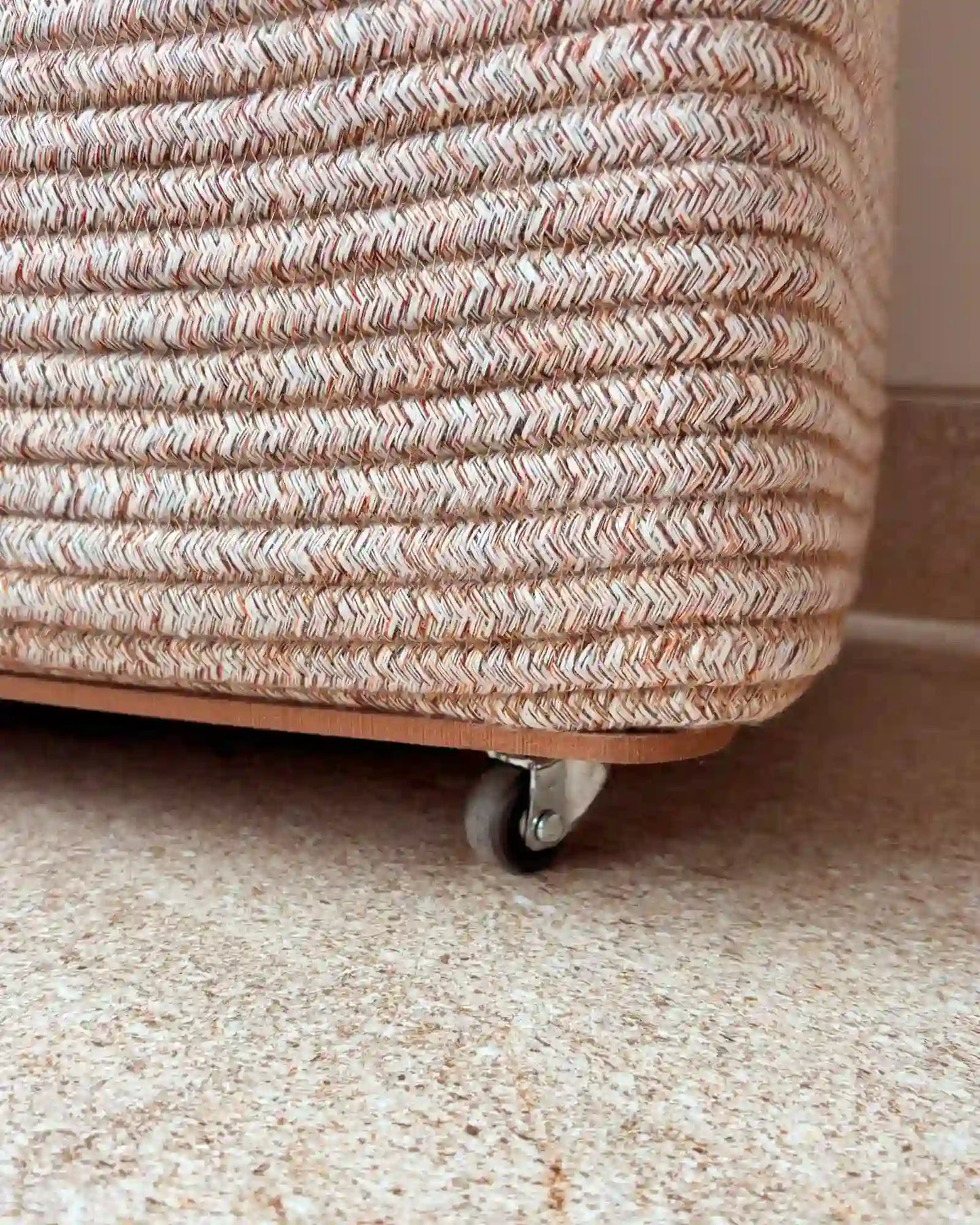 laundry basket with partition and wheels  in ivory colour