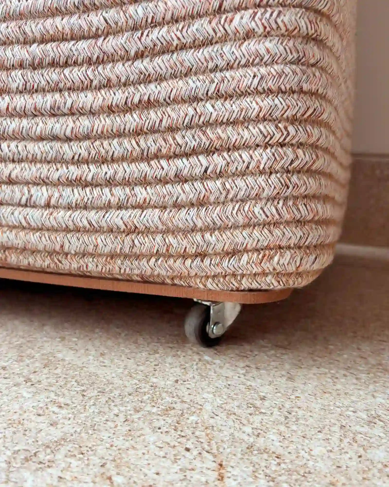 laundry basket with partition and wheels  in ivory colour