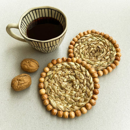 Golden Grass Coasters With Wooden Beads Nobbys