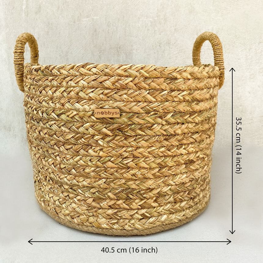 Golden grass Laundry Basket With Moonj Coiling Handle (16"Dia x 14"Height) - 45 Liters Nobbys