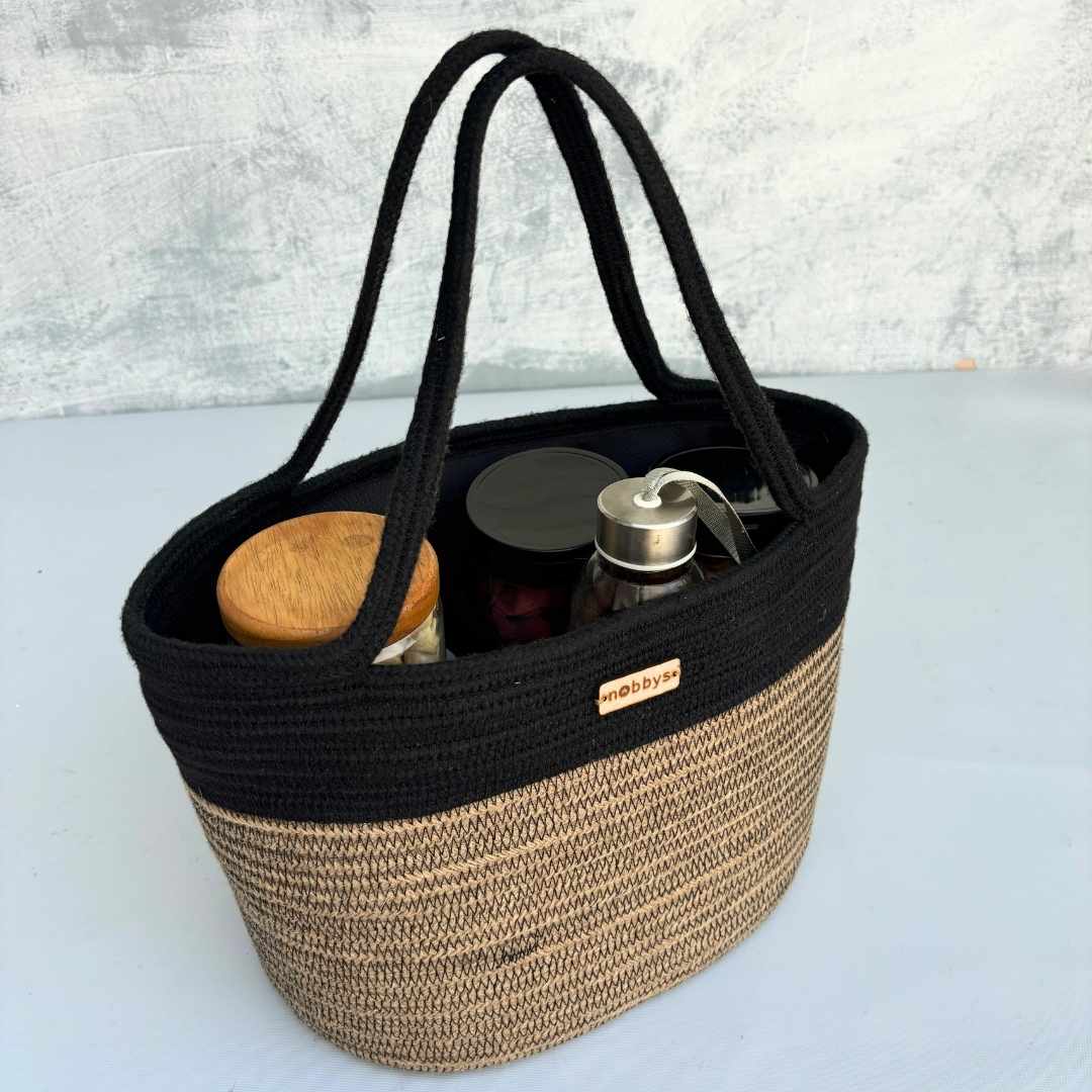 Elegant Black Jute Lunch Bag