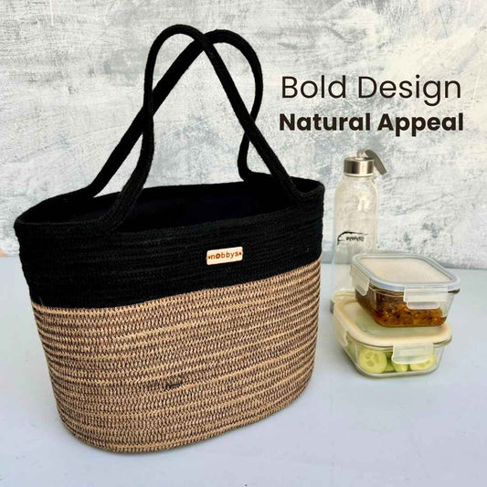 black Jute and cotton lunch bag