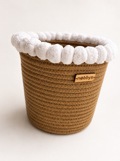 Crochet Planter With Cotton Pom-Poms (5.5"D x 5.5"H)