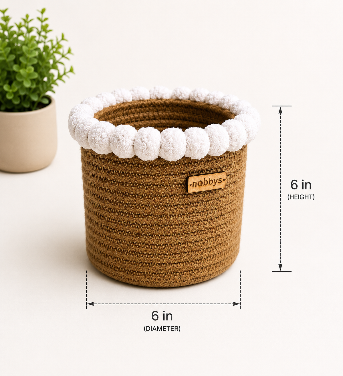 Crochet Planter With Cotton Pom-Poms (5.5"D x 5.5"H)