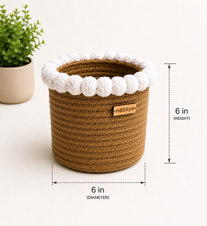 Crochet Planter With Cotton Pom-Poms (5.5"D x 5.5"H)