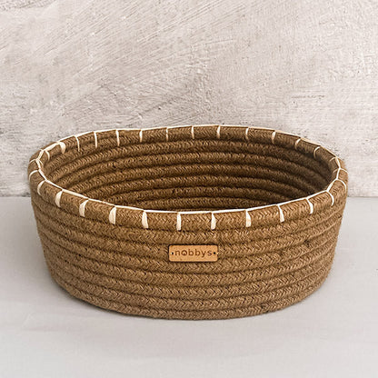 Jute Oval Storage Basket With Raffia Embroidery Edge (11" x 8" x 4") Nobbys