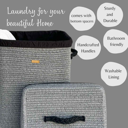 Grey laundry basket features