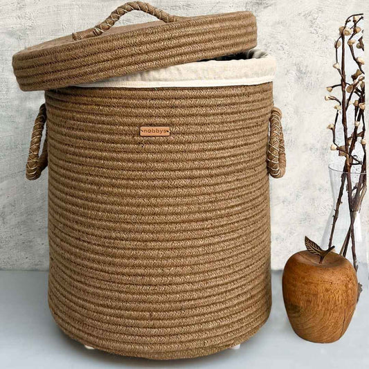 Jute Natural Laundry Basket With Lid Nobbys