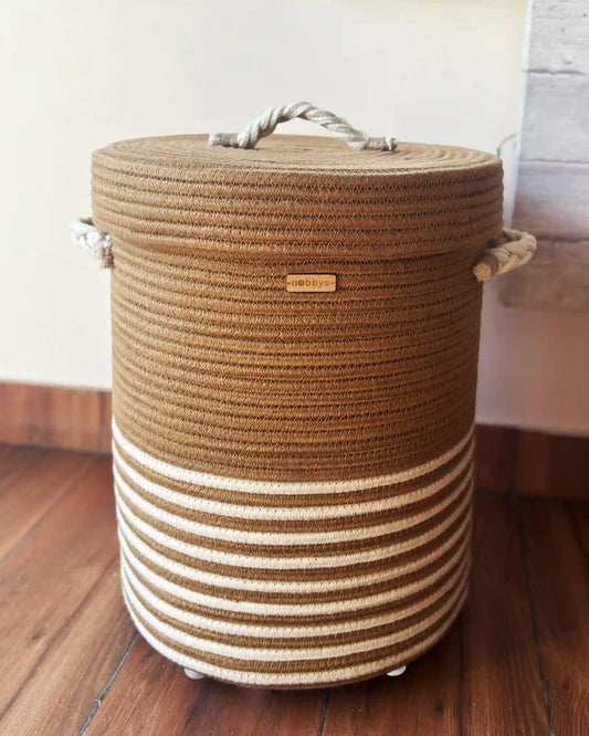 Jute Cotton Laundry Basket with Lid for clothes