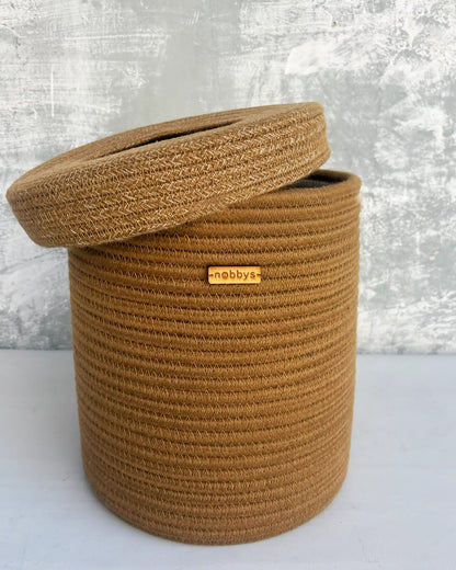 Jute Dustbin with Lid (10"D x 12"H)