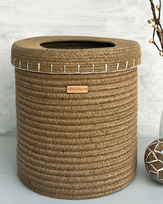 Jute Dustbin with Lid (10"D x 12"H)