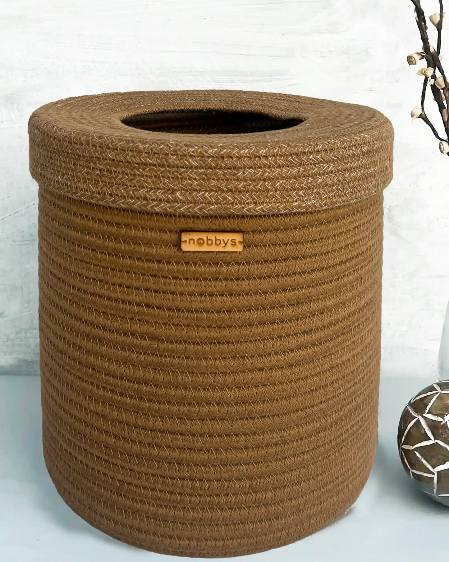 Jute Dustbin with Lid (10"D x 12"H)