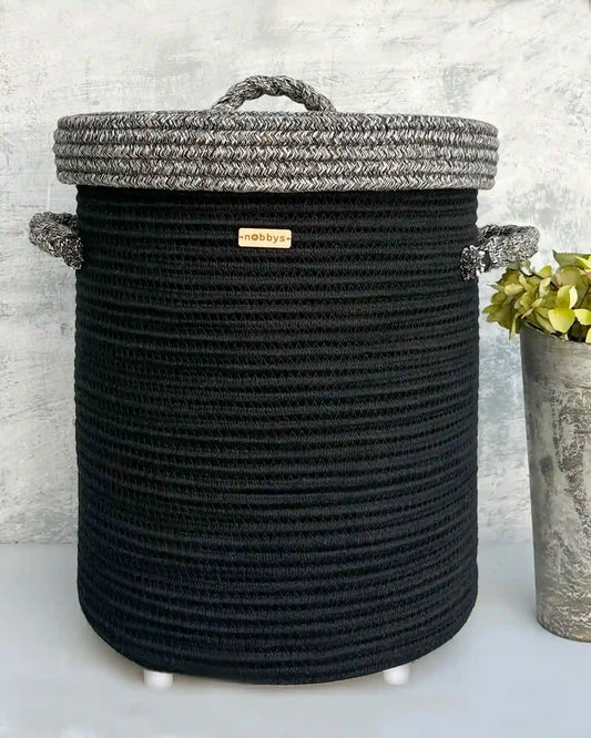 Black Laundry Basket With Monochrome Lid and Bottom Spacers