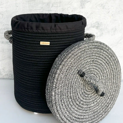 Black Laundry Basket With Monochrome Lid and Bottom Spacers