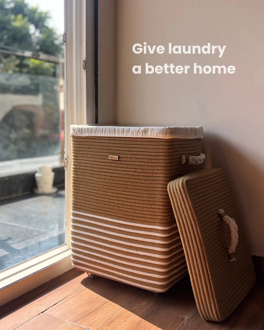 Earthy Essence Rectangular Laundry Basket with Wheels and Lid