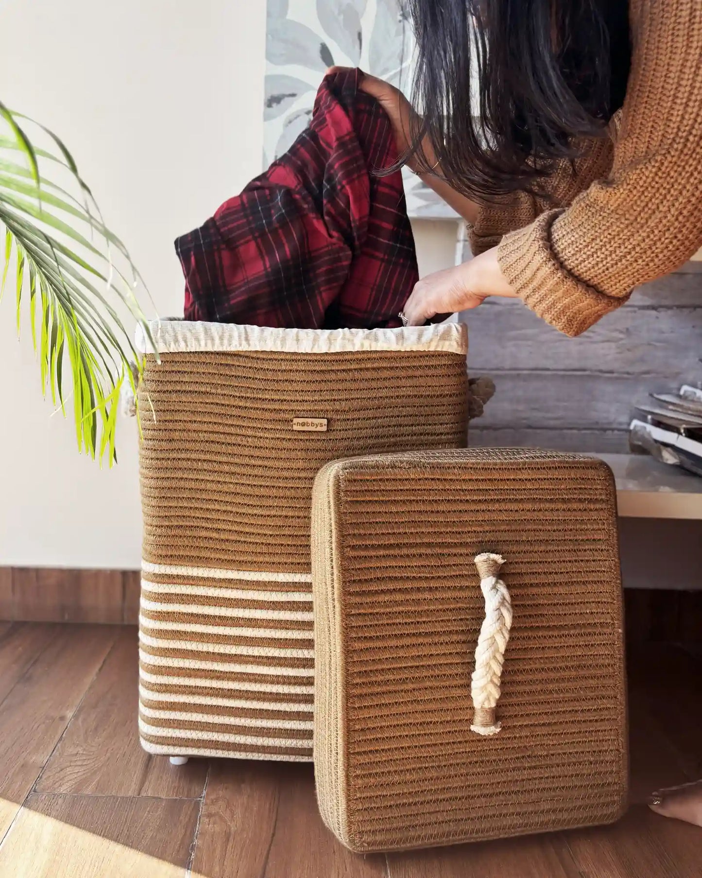 Nobbys Rectangular Laundry basket with Lid to cover your clothes and make your home more beautiful too