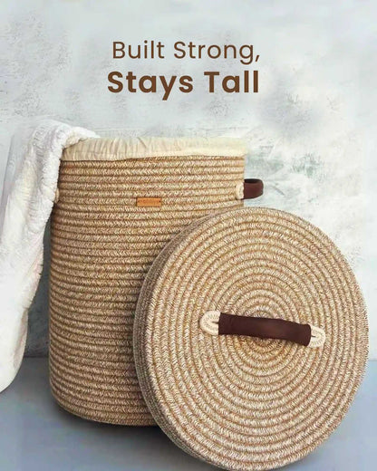 ivory round laundry basket with lid and wheels