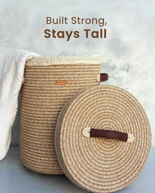 ivory round laundry basket with lid and wheels
