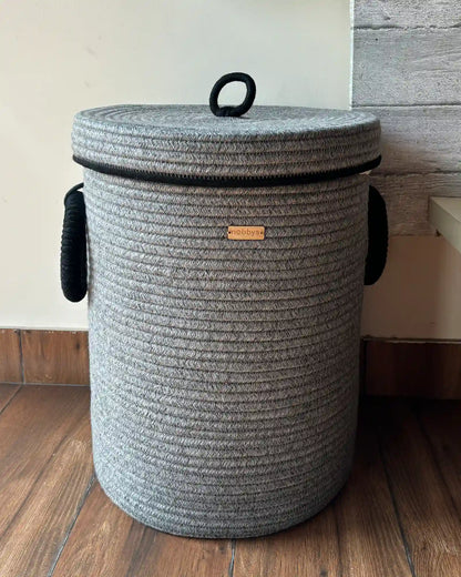 Silver Grey Laundry Basket with Lid and Bottom Spacers