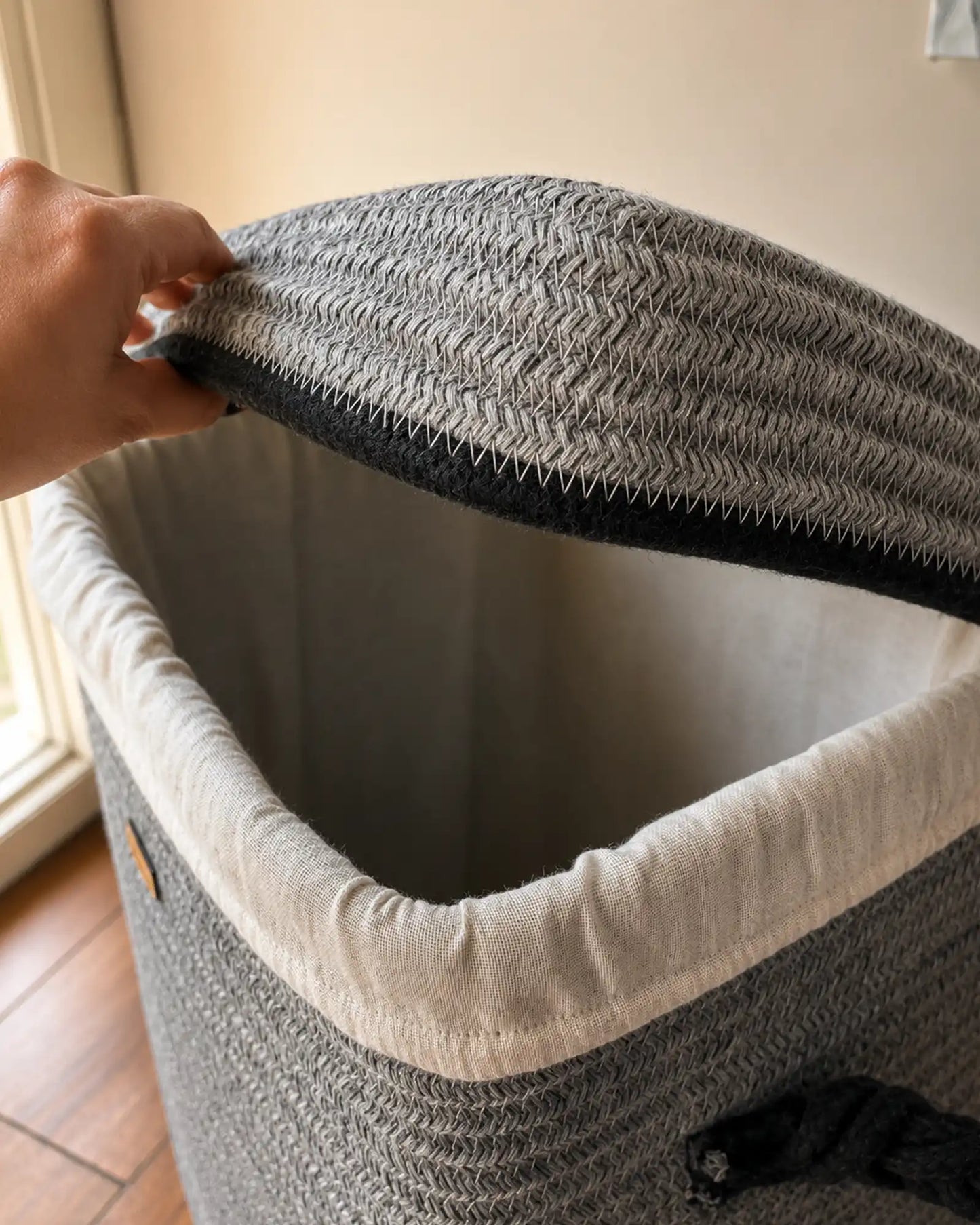 Silver Grey Rectangular Laundry Basket with Wheels and Lid