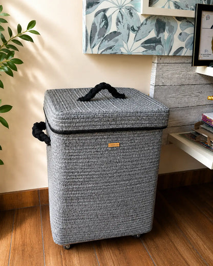 Grey Laundry basket with wheels