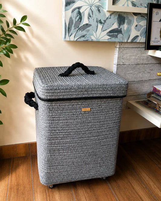 Grey Laundry basket with wheels