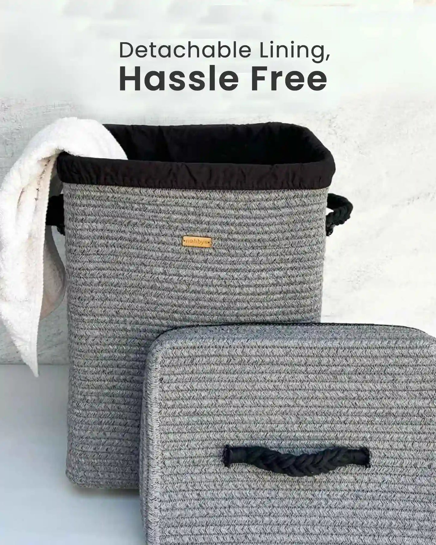 laundry basket in grey colour with detachable lining