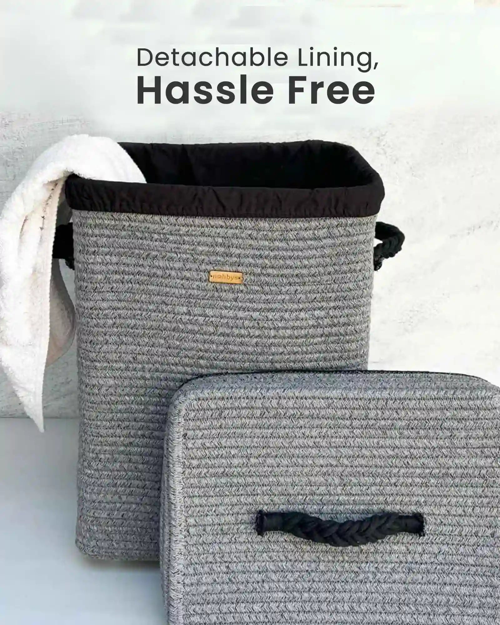 laundry basket in grey colour with detachable lining