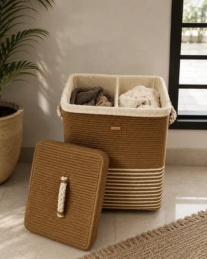 Detachable fabric lining in Laundry Basket with Dual compartments from Nobbys