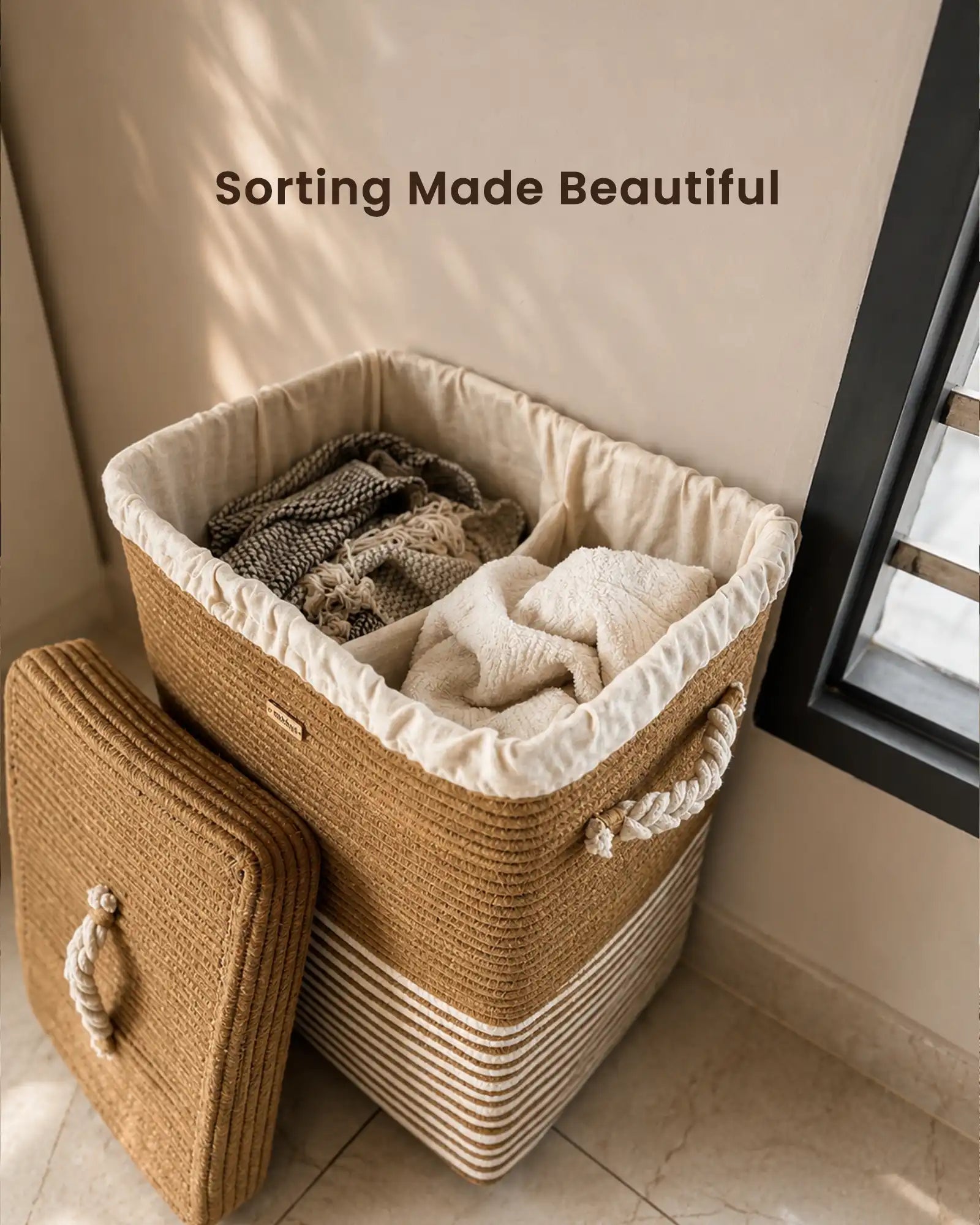 Nobbys Laundry basket with partition – perfect for separating clothes effortlessly