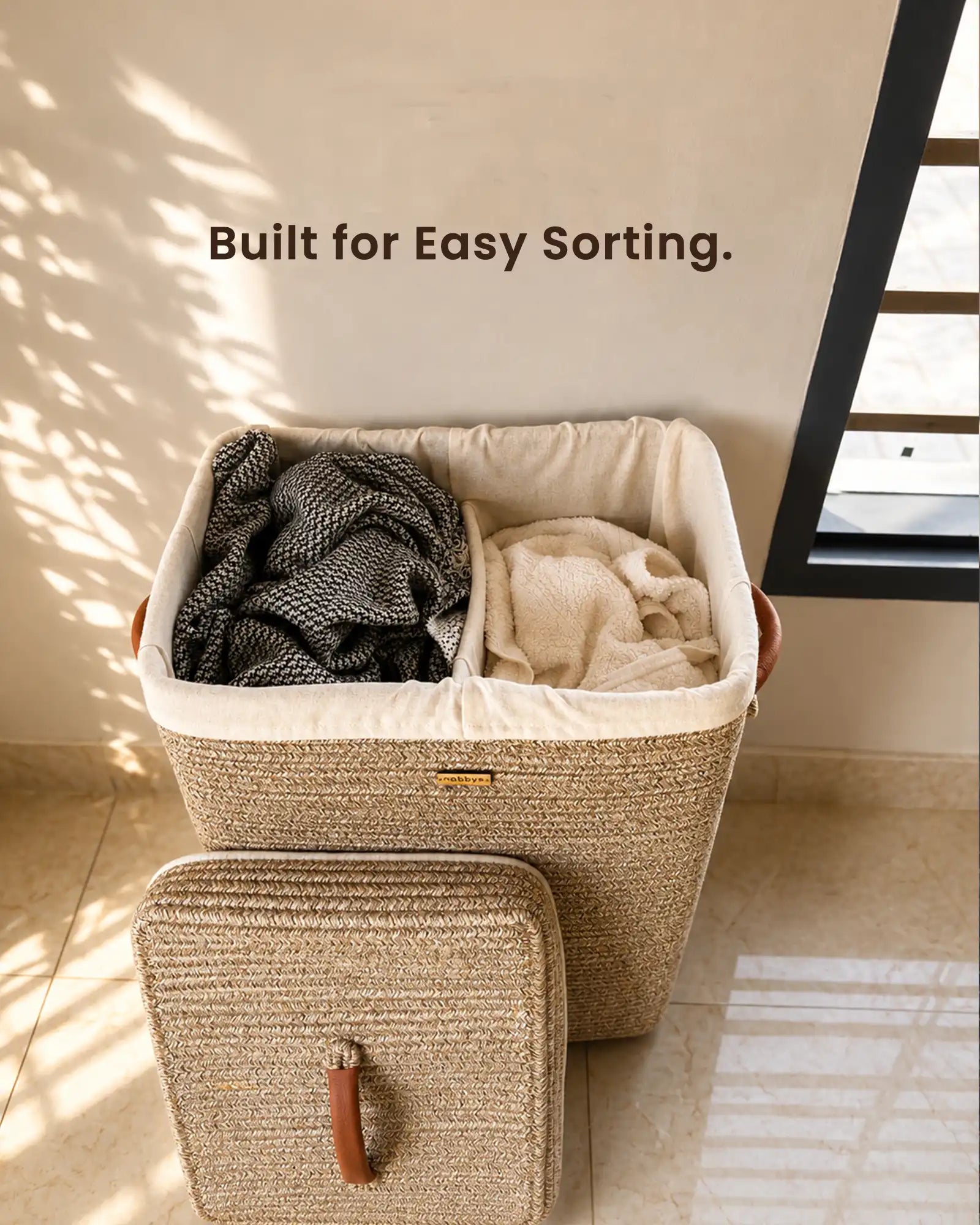 80 Litre laundry basket with partition, and wheels