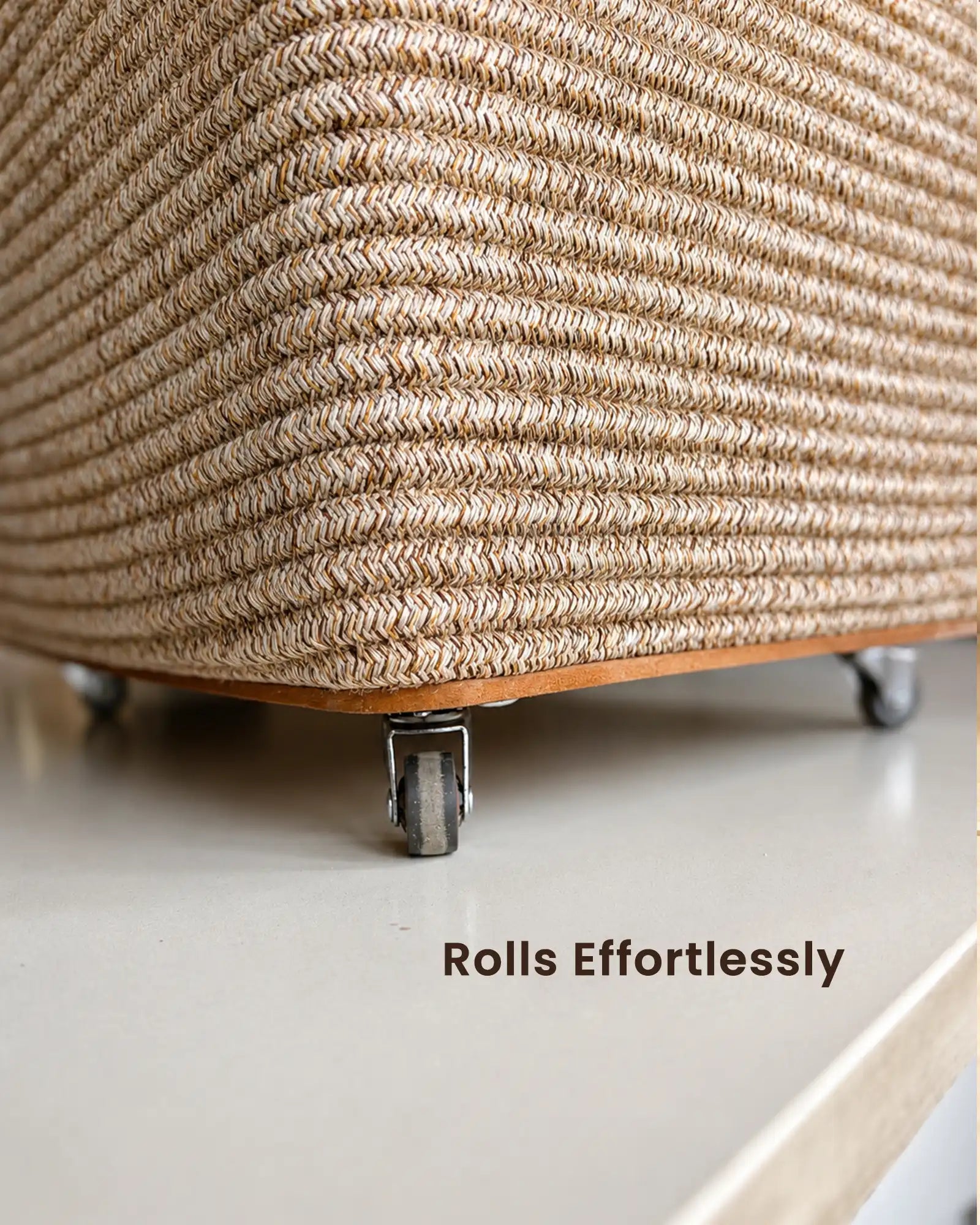 laundry basket with partition and wheels  in ivory colour