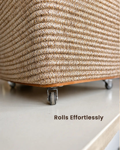 laundry basket with partition and wheels  in ivory colour
