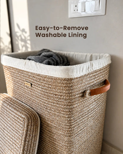 Ivory Luxe Laundry Basket with Partition and Lid - 75 Litres