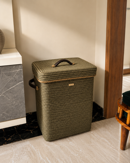 Timeless Olive Rectangular Laundry Basket with Wheels and Lid